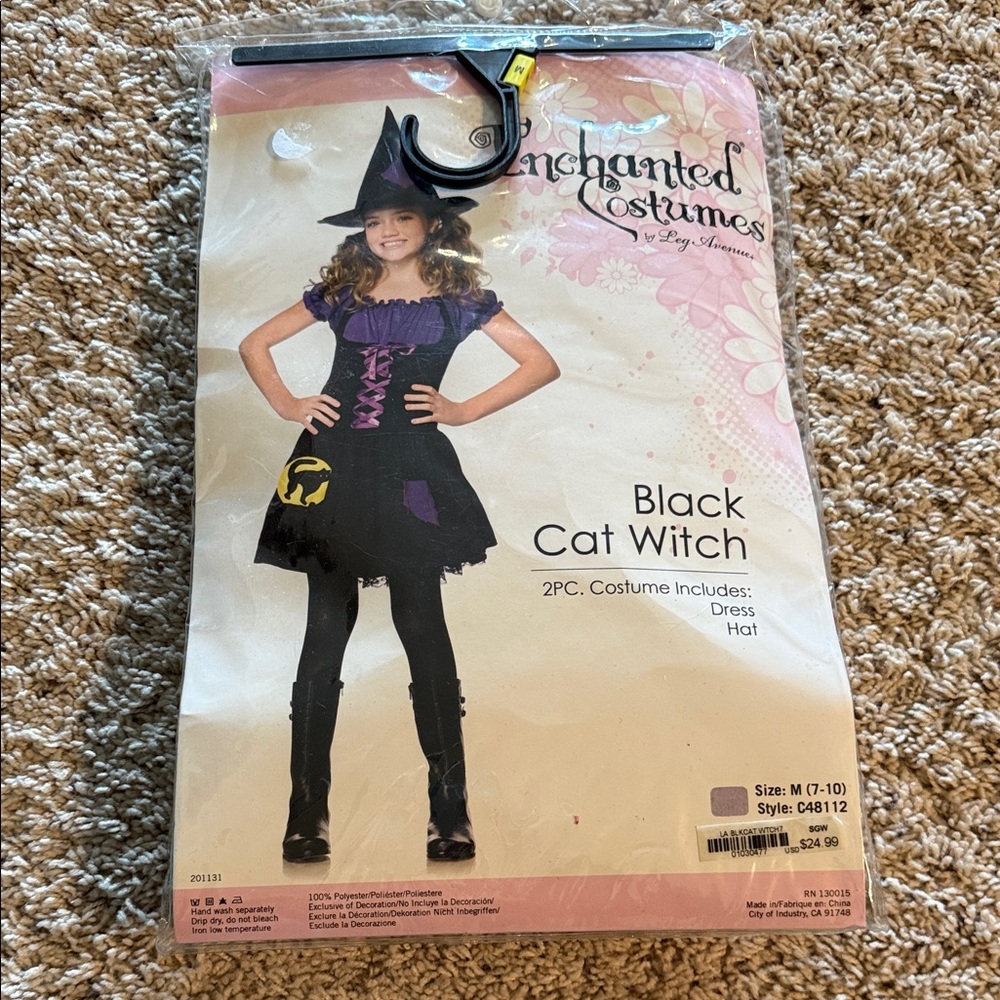 Enchanted Costumws leg Avenue Halloween black cat witch tights dress sz 7-10